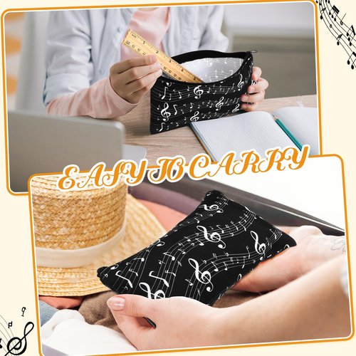 Sweetude 10 Pack Music Teacher Makeup Bag, Music Note Cosmetic Bag Teacher Appreciation Gift for Women Piano Travel Zipper Pouch Graduation Mother's Day Birthday Thank You Gifts(Black,Notes)