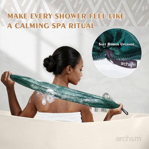Authentic African Net Sponge Knots - Real African Bath Loofah Shower Sponges Afro Scrubber Body Exfoliating Washcloth Africa Bath Sponges for Back Scrub Shower Accessories Black + Champagne by ARCH&M