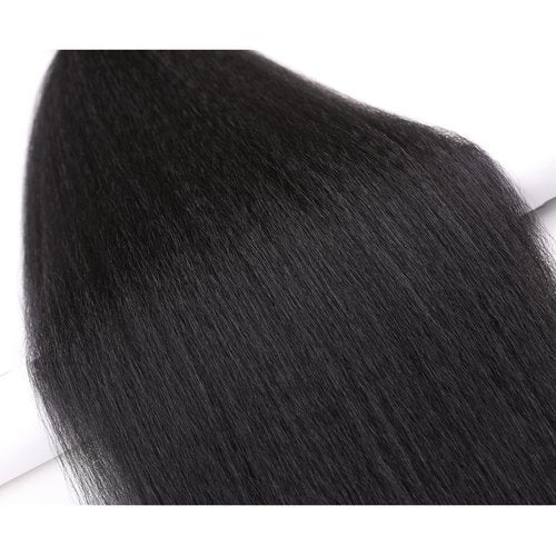 HANNE Kinky Straight Bundles with Lace Closure Yaki Long Straight Hair Bundle for Black Women Heat Resistant 3 Bundles with Closure Hair Extensions (18 20 22 Black)