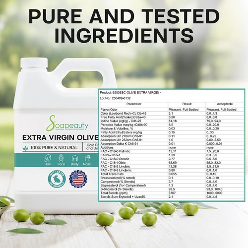 Soapeauty Extra Virgin Olive Oil | 100% Pure & Natural Unrefined Cold-Pressed Carrier Oil | Massage & Body Oil | for Skin, Face, Hair, and Soap Making | Carrier for Essential Oils - 32 Fl Oz