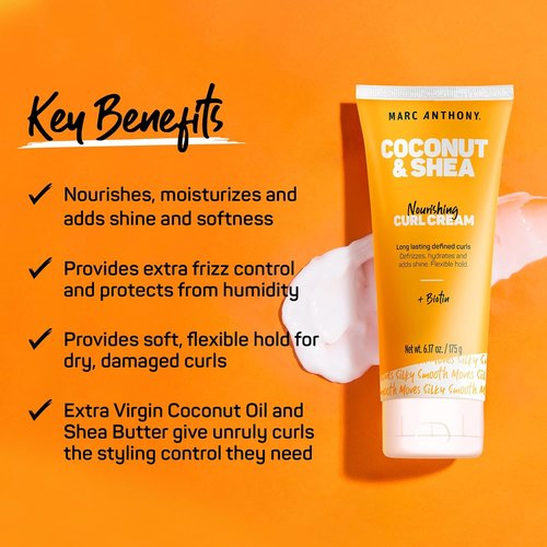 Marc Anthony Nourishing Curl Defining Cream - Hydrating Hair Styling for Extra Dry Hair, Coconut & Shea, Flexible Hold