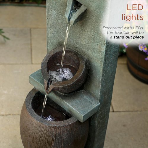 Alpine Corporation 32" 3-Tier Jar Fountain - Elegant Outdoor Water Feature with LED Lights | Gray Ceramic Garden Décor