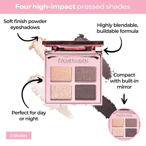 MCoBeauty Ultra Luxe Eyeshadow Quad - Golden Brown Shimmer & Matte Palette | Blendable 4 Pan Compact with Mirror