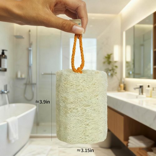 HVB Natural Loofah Exfoliating Bath Scrub, Bath Sponge, Unisex, Suitable for Both Body and Facial Use, Excellent Cleaning Effect. Pack of 4 (1 Box)