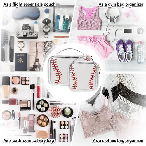 ALAZA Baseball Red Lace 2 Pcs Storage Bags Zippered Organizers Cosmetics Travel Case Toiletry Bag Transparent Tote Bags