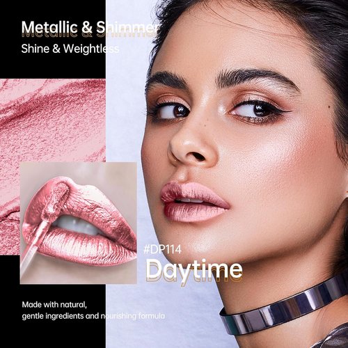 Depuplum Metallic Pink Lipstick - Long Lasting Hydrating Formula | Full Coverage Shimmer, DP114 Daytime
