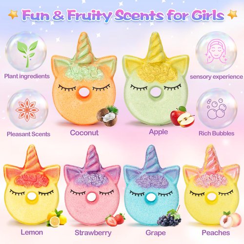 Unicorn Bath Bombs for Kids with Surprise Inside, 6 Pcs Organic Natural Bubble Bath Bombs for Girls,Christmas Birthday Gift for 3 4 5 6 7 8 Year Old Girl,Princess Bath Bomb Kit with Beautiful Toys