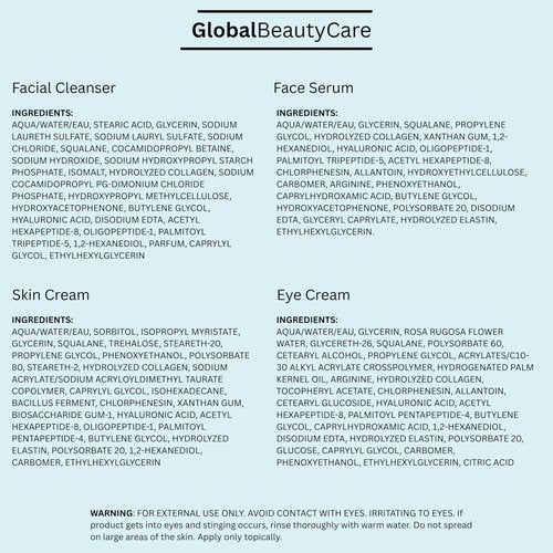 Global Beauty Care Smooth & Lift Collagen Skin Care Set - Hydrating & Firming Facial Cleanser, Serum, Eye Cream & Face Cream with Peptides & Hyaluronic Acid, Complete Face Care Routine, 4-Piece Set