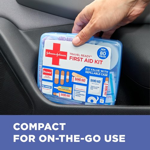 BAND-AID Brand Portable Emergency First Aid Kit - 80 Pieces for Home, Travel & Outdoor Use
