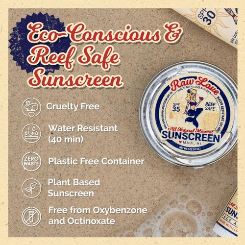Raw Love Sunscreen Bundle | Reef Safe SPF 35+ Sunscreen & SPF 15 Lip Balm | Mineral Sunscreen with Non-Nano Zinc Oxide | Water Resistant, Baby Safe, Plastic Free | Made in USA