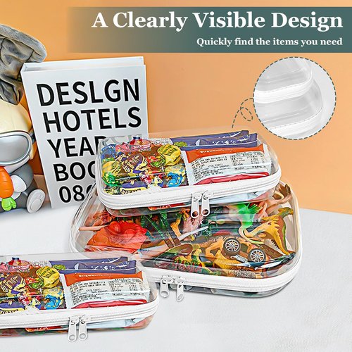 Clear Hard Shell Zipper Cases(3 Packs), Plastic Hard Sided Zippers Pouches Clear Hardshell Pencil Case For Storage, Diaper Bag Organizer Bliss Bins 2*Small/1*Medium