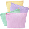 Sanwuta 4 Pcs Seersucker Makeup Bag for Women Stripe Cosmetic Bag Travel Toiletry Organizer Preppy Storage Pouch Valentines Galentines Gifts for Wedding Bridesmaid Mom(Pink, Green, Yellow, Purple)