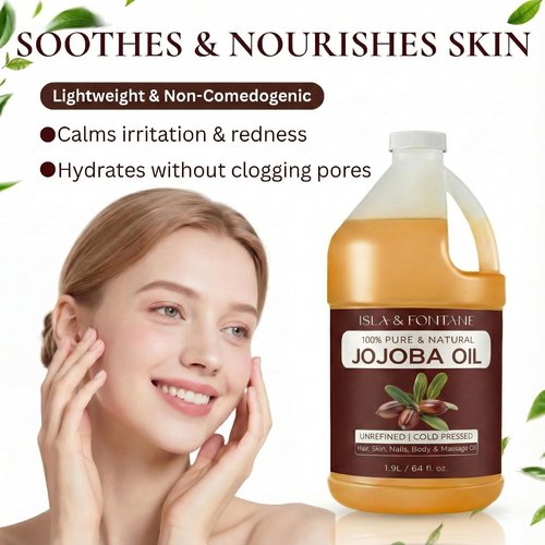 ISLA & FONTANE Jojoba Oil Set – 64 Fl Oz (1.9L) | 100% Pure & Natural | Golden, Unrefined, Cold Pressed | Hexane-Free Carrier Oil for Skin, Hair, Face, Nails & Body