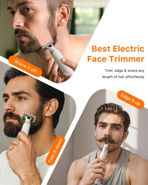 Trimcoo 2 in 1 Electric Body & Nose Hair Trimmer - Painless Beard Razor for Men, All-in-One Groomer with Magnetic Nose Hair Head, Waterproof Wet/Dry Groin/Ball Shaver,USB-C Fast Charging,White(Solo)