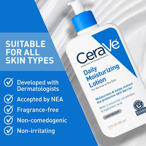 CeraVe Daily Moisturizing Lotion - Hydrating Body & Face Moisturizer with Hyaluronic Acid | 19 Ounce, Fragrance-Free