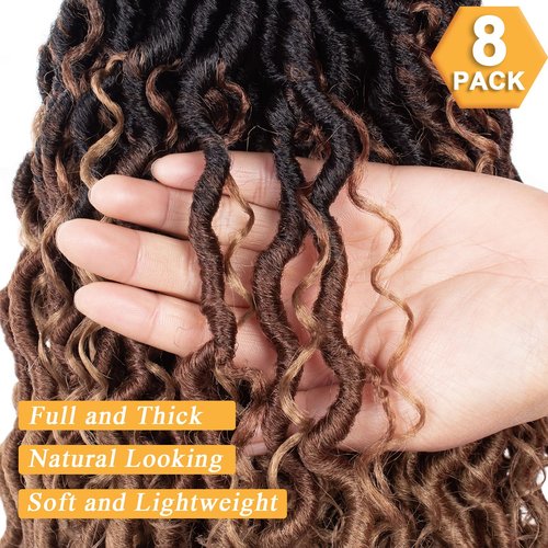 COOKOO 24 Inch Boho Happie River Crochet Hair - 8 PCS Goddess Locs with Curly Ends - Synthetic Soft Crochet Locs Hair Extension 1B/30/27#