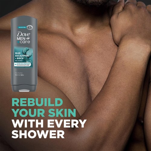 Dove Men+ Care Shower Essentials – Relaxing Body + Face Wash, Blue Eucalpytus + Birch & Revitalizing 2-in-1 Shampoo, Eucalyptus + Birch