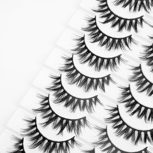 SONAFEEL False Eyelashes Wispy Full Natural Faux Mink Lashes 14mm 10Pairs Spiky Strip Lashes Pack Reusable Slightly Dramatic Fake Lashes