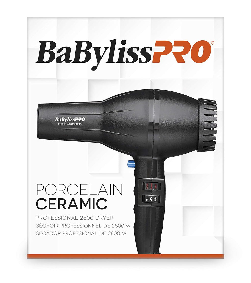 BaBylissPRO Porcelain Ceramic 2800 Hair Dryer - Fast Drying, Sleek Design, Lightweight