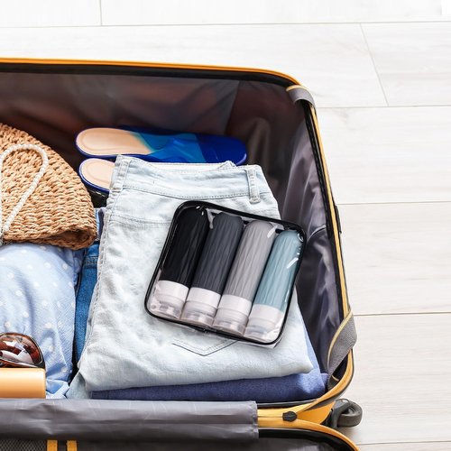 FEEJOY Travel Bottles for Toiletries, Travel Size Toiletries, TSA Approved 3oz Size Toiletry Containers, Leakproof & Refillable Silicone Bottles for Shampoo Conditioner (Grey)