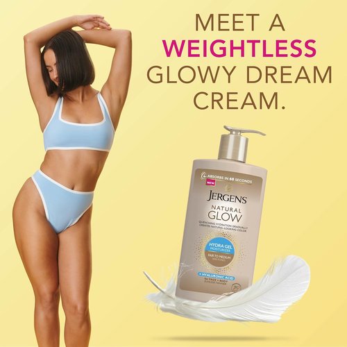 Jergens Natural Glow Hydra Gel Moisturizer - Fragrance-Free Tanning Lotion for Fair to Medium Skin Tones | 8.3 Fl Oz