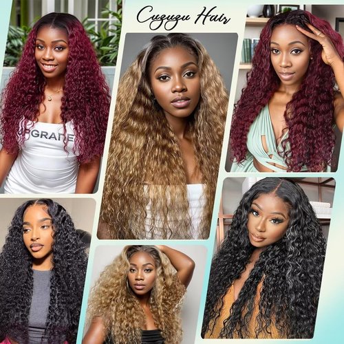 T1B/99J 12A Human Hair Bundles 16 Inch Deep Wave Bundles Human Hair 100% Unprocessed Brazilian Virgin Deep Curly Weave 1 Bundle Water Wavy Hair Extensions Honey 99J Burgundy Bundle for Women