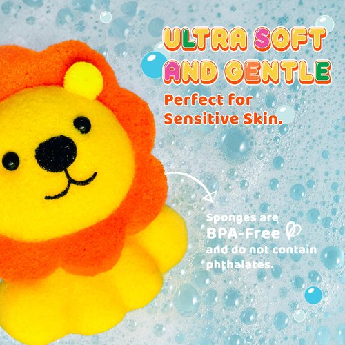 Spongentle Baby Bath Sponge Gift Set - Animal Kingdom Sponge 3 Pack - Bath Essentials for Baby Boys Girls Infants, Gifts for Newborn and Kids, Must Have Toy Accessories for Bathing