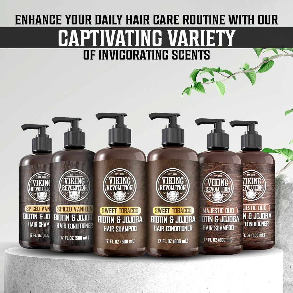 Viking Revolution Majestic Oud Shampoo & Conditioner Set - Biotin & Jojoba Oil for Thinning Hair (17 Oz)