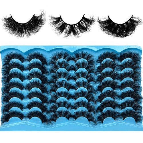 FOINEMYED 21 Pairs False Eyelashes 3 Styles Mixed Strip Lashes 18-25mm Fluffy Eyelashes Pack 8D Volume Super Soft Faux Mink Lashes D Curl Eyelashes