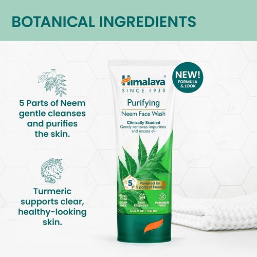 Himalaya Purifying Neem Face Wash, Normal to Oily Skin with Turmeric, Vegan, Soap Free, Paraben Free, Dermatologically Tested, SLS/SLES Free, 5.07 Fl Oz., 150 mL, 2 Pack