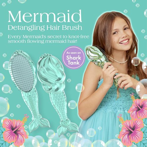 Glimmer Wish Mermaid Detangling Hair Brush for Kids - Anti-Frizz & Anti-Static - Soft Long Bristles for Easy Detangling