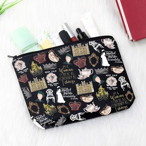 TV Show Inspired Gift V. Crawley Quote Inspired Gift TV Show Merchandise Zipper Pouch Makeup Bag for Fans Women (Down TV Pattern Black)