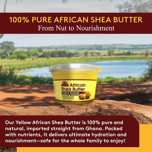 Okay Yellow Shea Butter for Hair and Skin - Raw African Shea Butter for Women and Men, Daily Moisturizer for Face and Body, Helps with Stretch Marks, Soothes Dryness - 13 Oz Jar (Pack of 2)