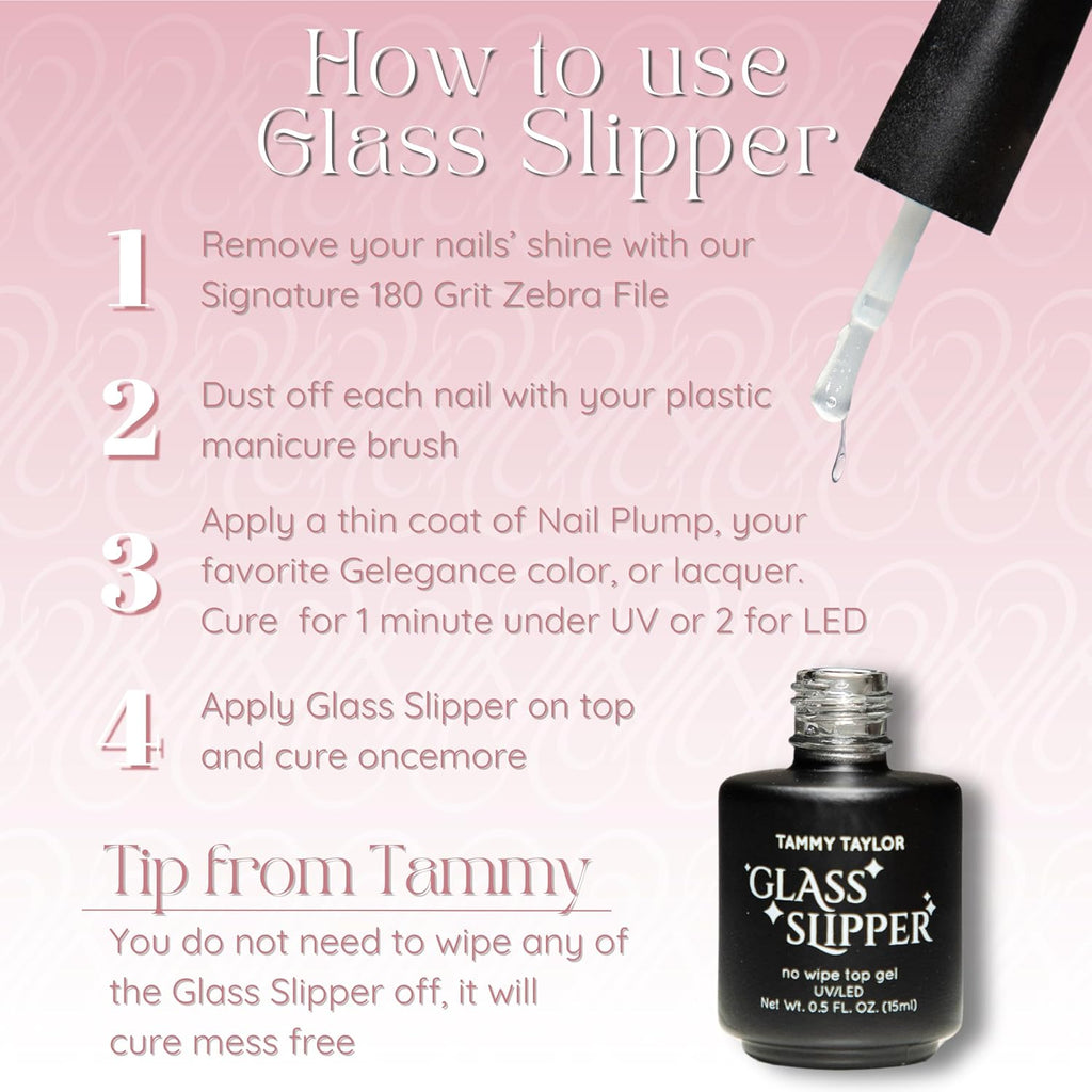 Tammy Taylor Glass Slipper Gel Top Coat - No Wipe, High Gloss Finish, Quick Cure for Acrylic Nails