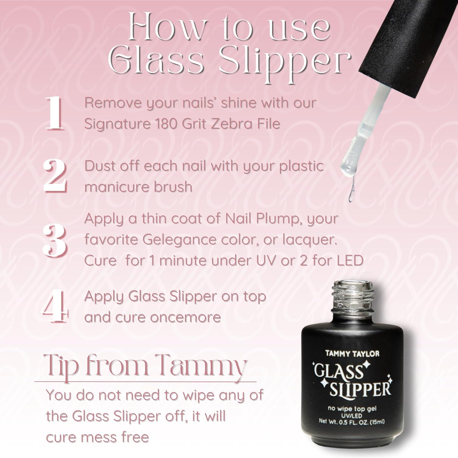 Tammy Taylor Glass Slipper Gel Top Coat - No Wipe, High Gloss Finish, Quick Cure for Acrylic Nails