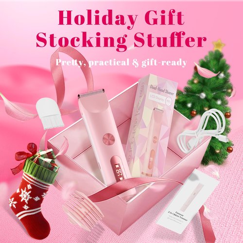 Fanovae Bikini Trimmer for Women – Gentle Electric Razor for Sensitive Areas, Waterproof USB-C Rechargeable Shaver for Body & Face, Stocking Stuffers Holiday Gift (Petal Pink with LED)