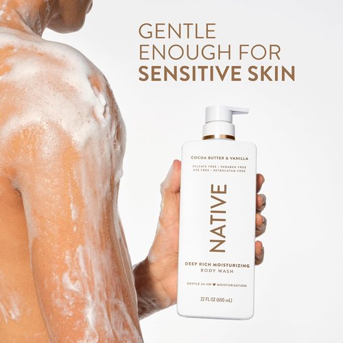 Native Body Wash - Cocoa Butter & Vanilla | 24-Hour Hydration for Dry Skin, 22 oz