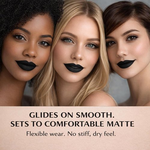 Mynena Jet Black Matte Liquid Lipstick - Long-Lasting, Waterproof, Smudge-Proof Color | All-Day Comfort