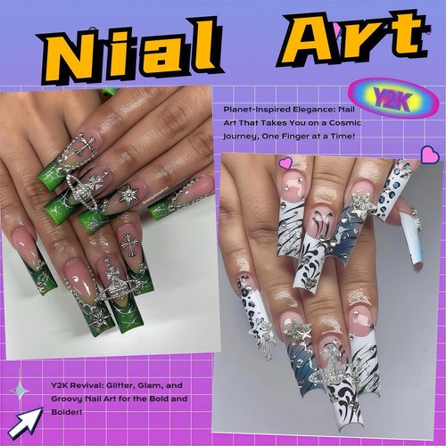 Pizadix 105 Pcs 3D Silver Nail Charms Y2K with Versatile Elements: Dollars, Crosses, Bows, Butterflies,Hearts Rhinestones, 3D Planets and Stars for Nail Art Decoration