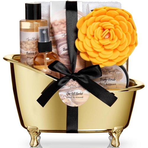 Regine Switzerland Spa Gift Basket - Luxury Bath Set with Honey & Almond | Includes Body Wash, Lotion, and More