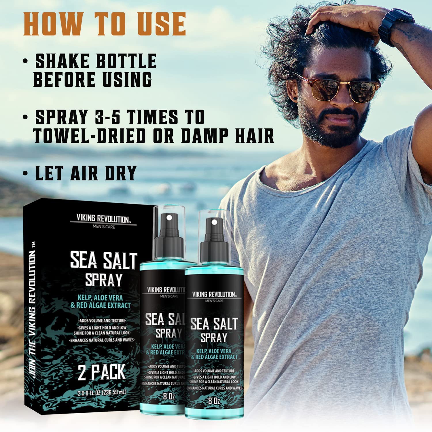 Viking Revolution Sea Salt Hair Spray - Texturizing Spray with Kelp & Aloe Vera | 2-Pack for Beachy Volume
