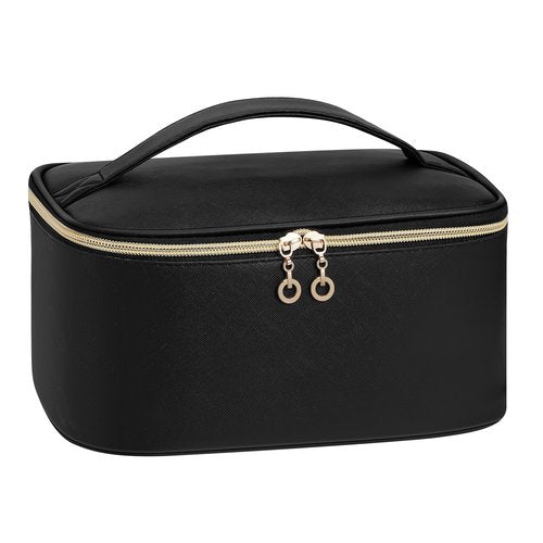 senbowe Travel Makeup Bag, Large Capacity Cosmetic Bags for Women,Portable Waterproof Leather Toiletry Bag Make Up Organizer Bag with Divider and Handle
