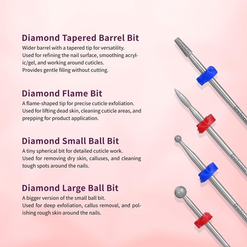 Delanie Professional Nail Drill Bit Set, 7 Pieces with Holder, Carbide and Diamond Bits, Model BS001