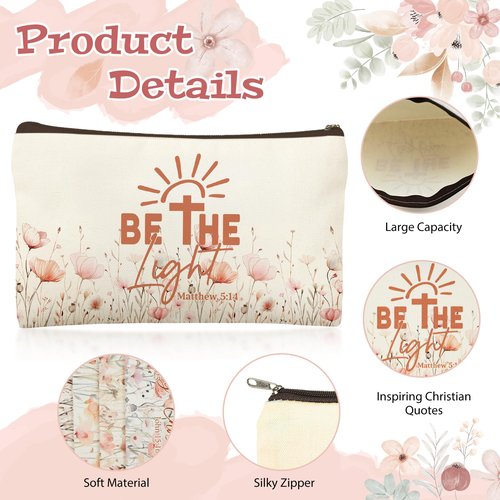 24 Pcs Christian Floral Makeup Bags Bulk for Women Bible Verse Cosmetic Bags with Zipper Inspirational Wildflower Canvas Travel Pouch Christian Gifts for Motivational Cosmetics Organizer Supplies