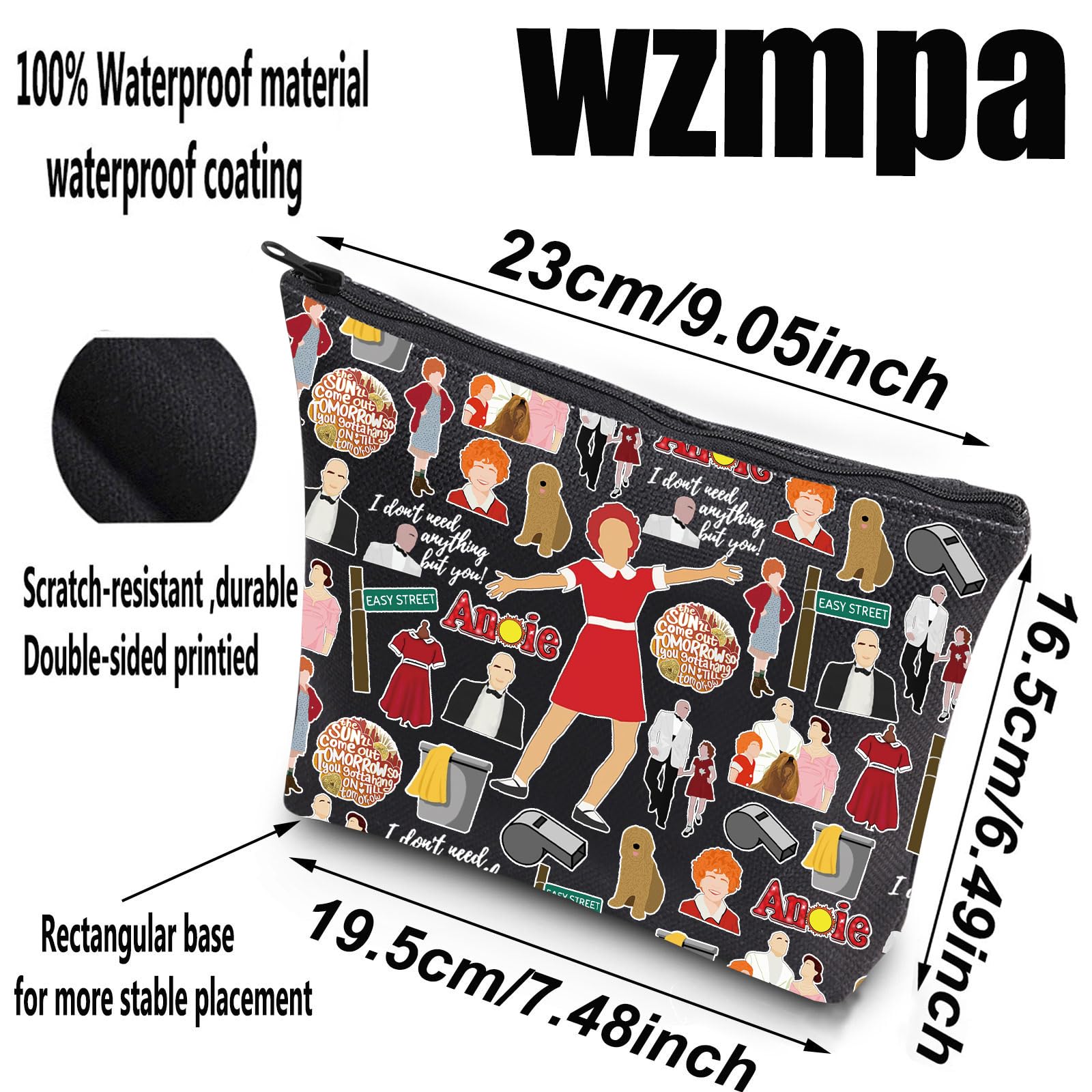WZMPA Red Ribbon Girl Musical Toiletry Bag Oliver Warbucks Fans Gift Hope In Scarlet Zipper Bag Hard-Knock Dreams Inspired Gift (Ann Bl)