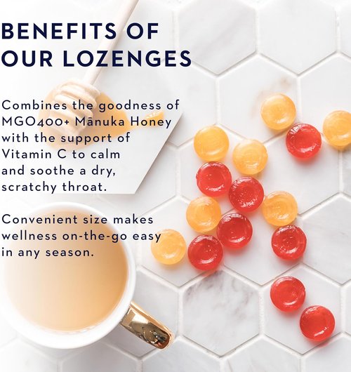 Manuka Health Manuka Honey Lozenges - Blackcurrant Flavor | Natural Throat Relief with Raw Honey & Vitamin C