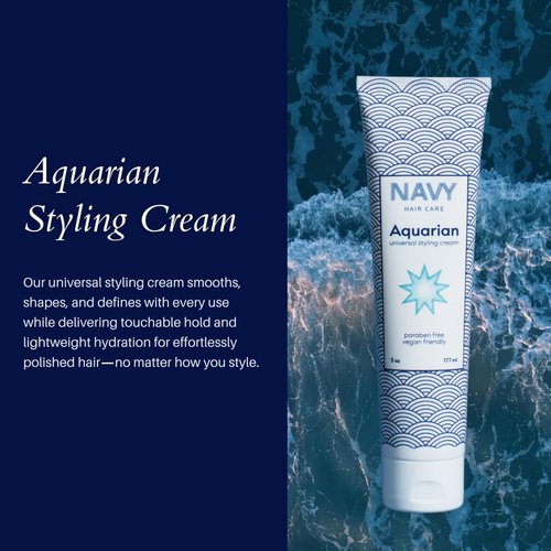 NAVY HAIR CARE Aquarian 3-in-1 Styling Cream | Lightweight Smoothing Leave-In, Heat Protectant & Curl Defining Cream | Anti-Frizz, UV Protection & Shine Boost with Shea Butter & Coconut Oil | 5 oz