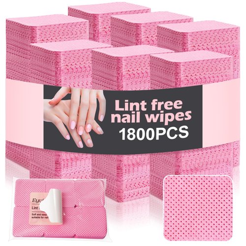 EyvirQic 1800Pcs Lint Free Nail Wipes, Pink No Lint Nail Wipes for Gel Nails Lint Free Polish Remover, Wipe Off Eyelash Extension Glue, Nail Cleaning Pad Supplies