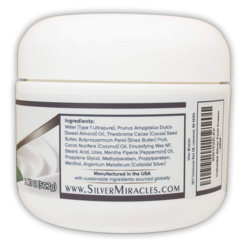 Silver Miracles Colloidal Silver Foot Cream - Peppermint Scent - Soothe, Cool, and moisturize - 2oz