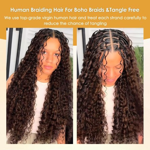 Human Braiding Hair for Boho Braids 100% virgin Human Hair 110g 16-24 Inch Curly Knotless 12A Deep Wave Bulk Bohemian Braiding Hair for 2 Bundles/Pack Extensions (4#-Deep Wave, 16 Inch)